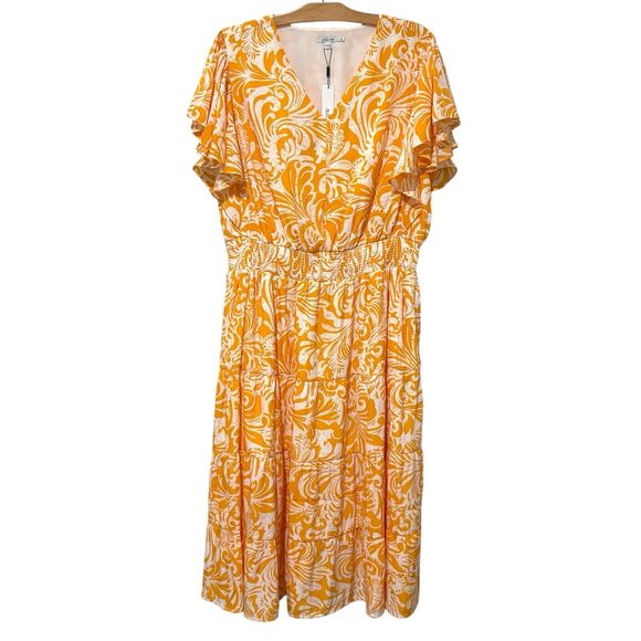 Chico's | Dress Maxi Orange Floral V Neck Flutter Sleeves Tiered NWT- Size 20 4 - Picture 1 of 8